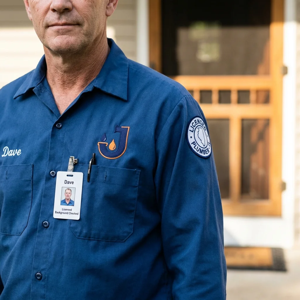 Licensed plumber showing ID badge in Wynne, AR