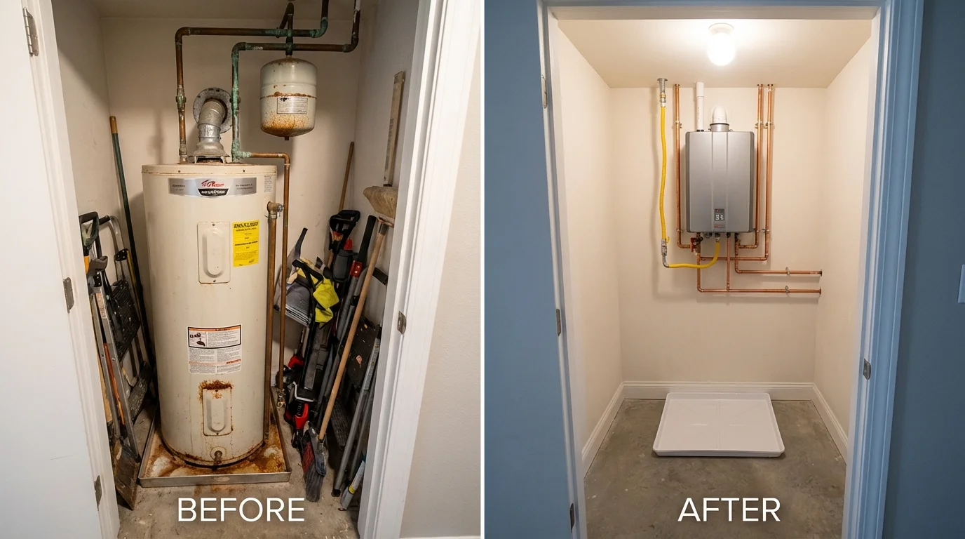 Tank water heater versus wall-mounted tankless unit comparison for Wynne, AR homeowners